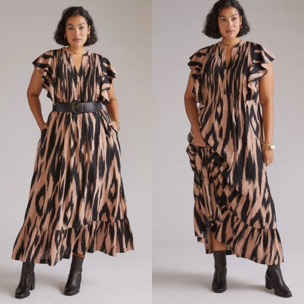 Anthropologie Black and Tan Patterned Dress
